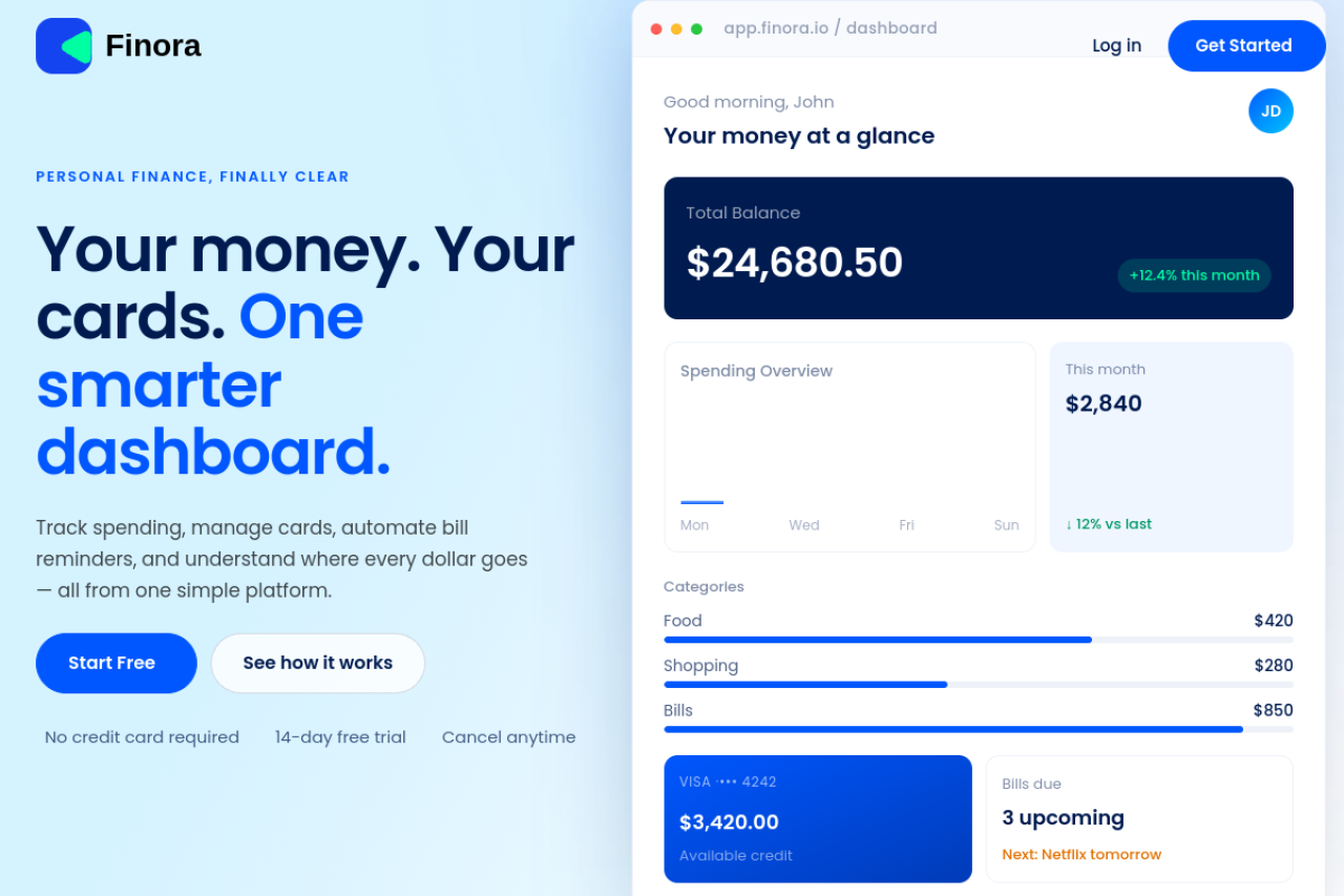 Finora — Personal Finance Dashboard, a project by 8orbits
